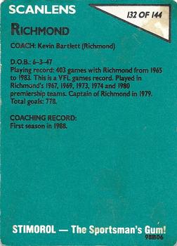 1988 Scanlens VFL #132 Kevin Bartlett Back
